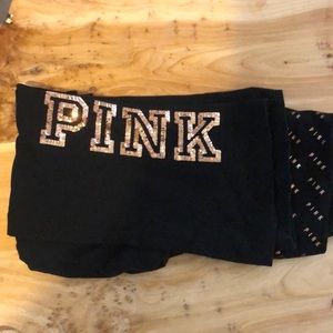 Pink Victoria secret  yoga pants size Large only worn once.. pink in gold sequin